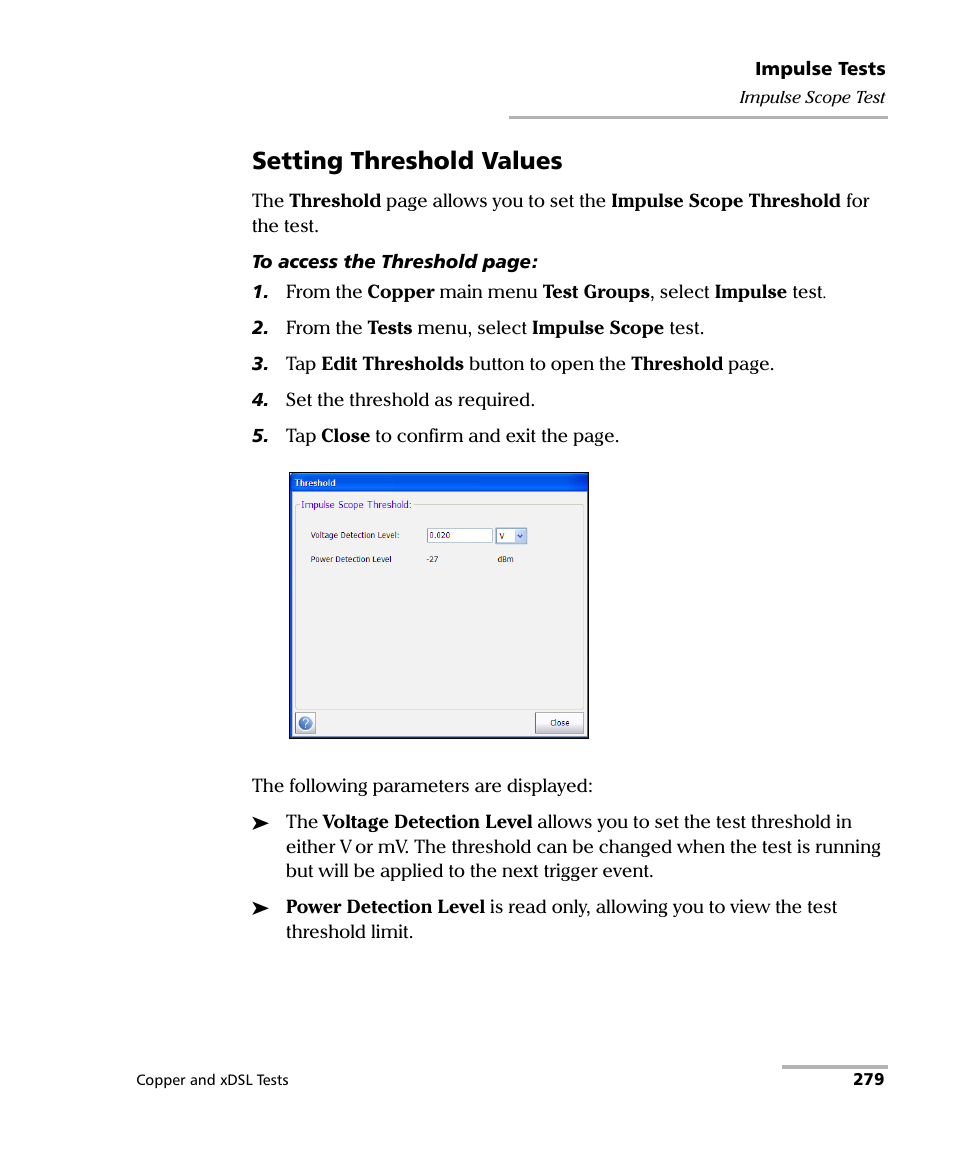 Setting threshold values | EXFO FTB-635 Wideband Copper and DSL Test Module User Manual | Page 287 / 373