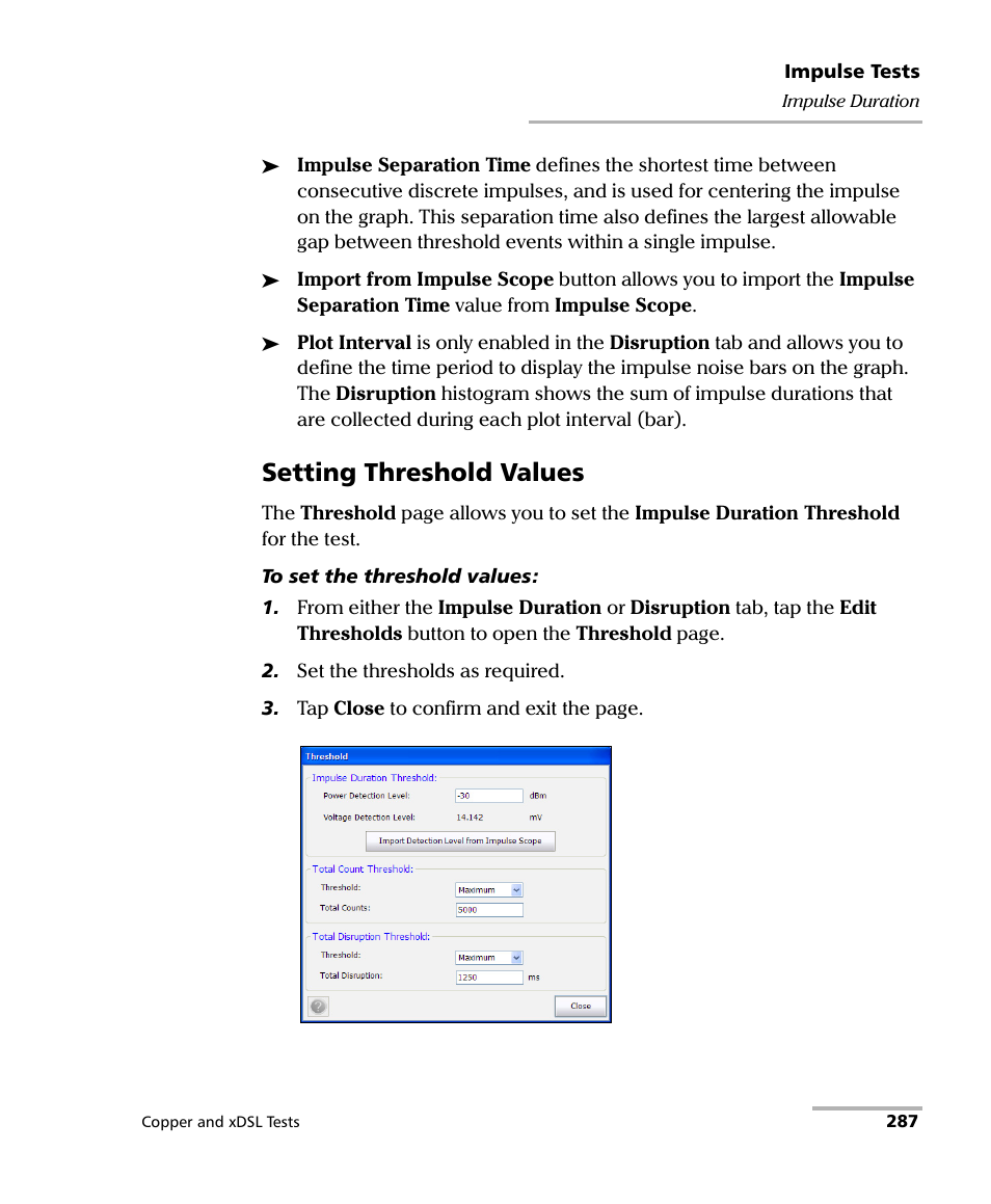 Setting threshold values | EXFO FTB-635 Wideband Copper and DSL Test Module User Manual | Page 295 / 373