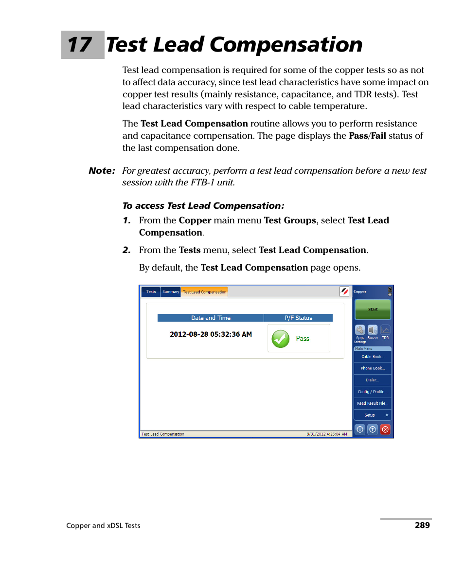 17 test lead compensation | EXFO FTB-635 Wideband Copper and DSL Test Module User Manual | Page 297 / 373