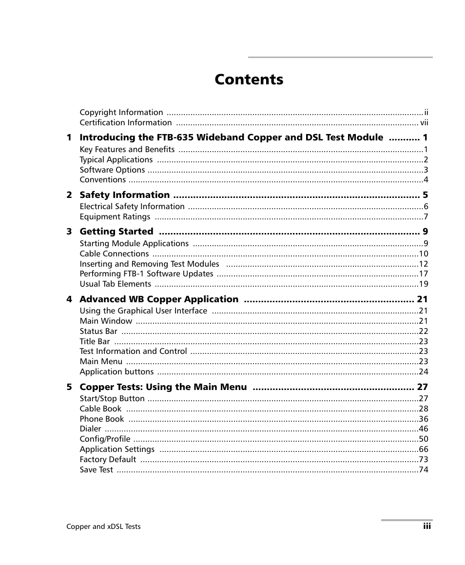 EXFO FTB-635 Wideband Copper and DSL Test Module User Manual | Page 3 / 373