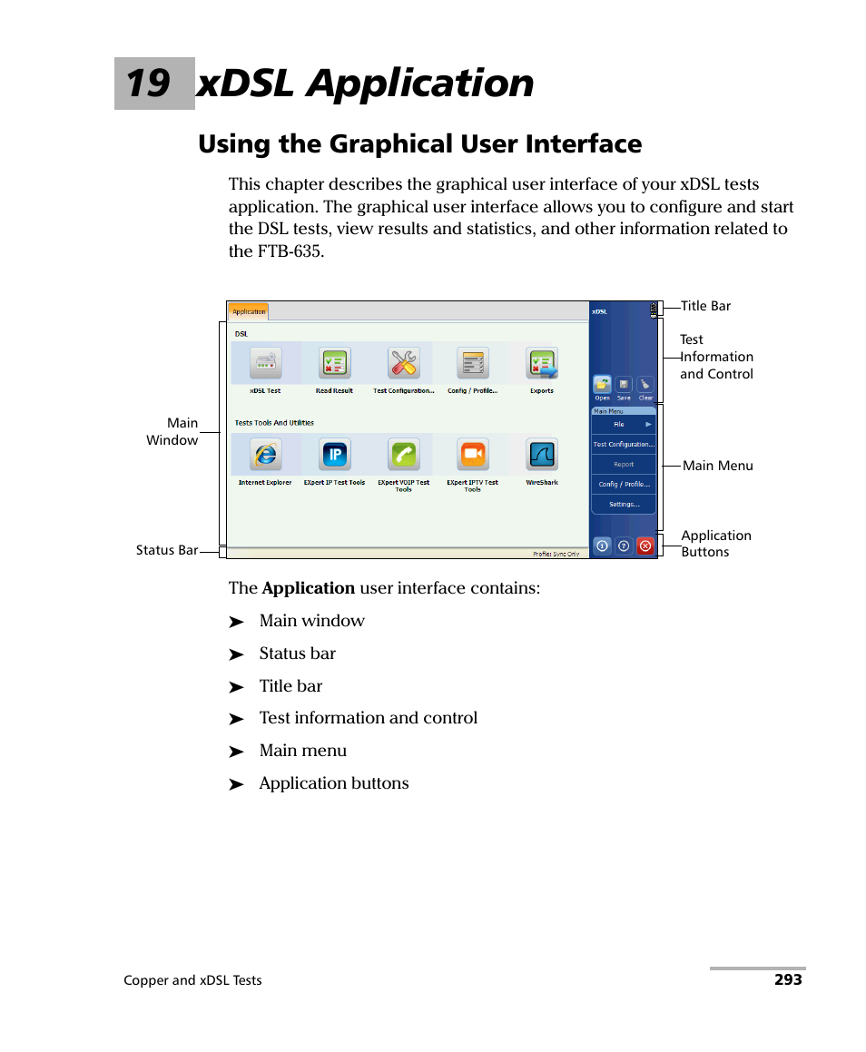 19 xdsl application, Using the graphical user interface | EXFO FTB-635 Wideband Copper and DSL Test Module User Manual | Page 301 / 373