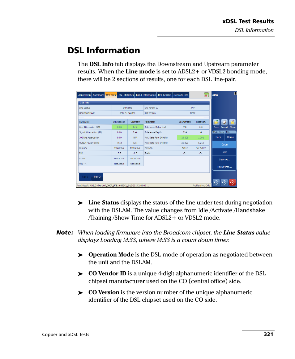 Dsl information | EXFO FTB-635 Wideband Copper and DSL Test Module User Manual | Page 329 / 373