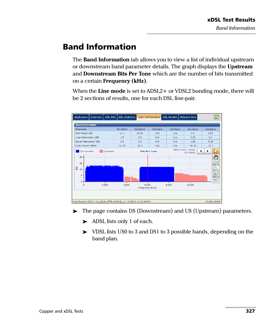 Band information | EXFO FTB-635 Wideband Copper and DSL Test Module User Manual | Page 335 / 373