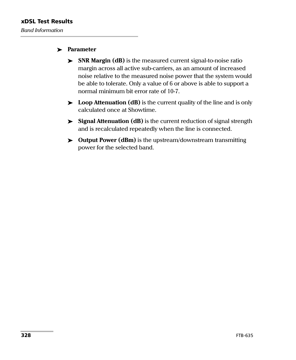 EXFO FTB-635 Wideband Copper and DSL Test Module User Manual | Page 336 / 373