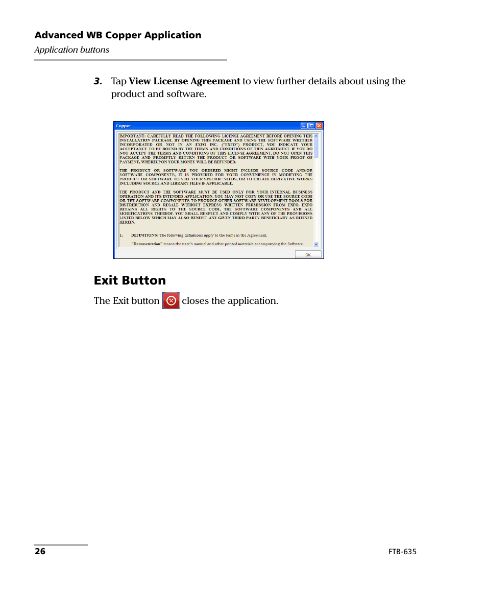 Exit button | EXFO FTB-635 Wideband Copper and DSL Test Module User Manual | Page 34 / 373