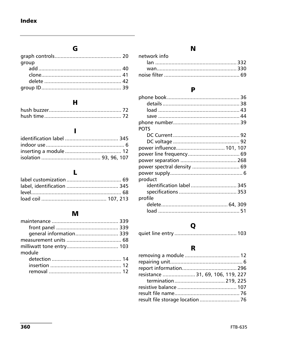 EXFO FTB-635 Wideband Copper and DSL Test Module User Manual | Page 368 / 373
