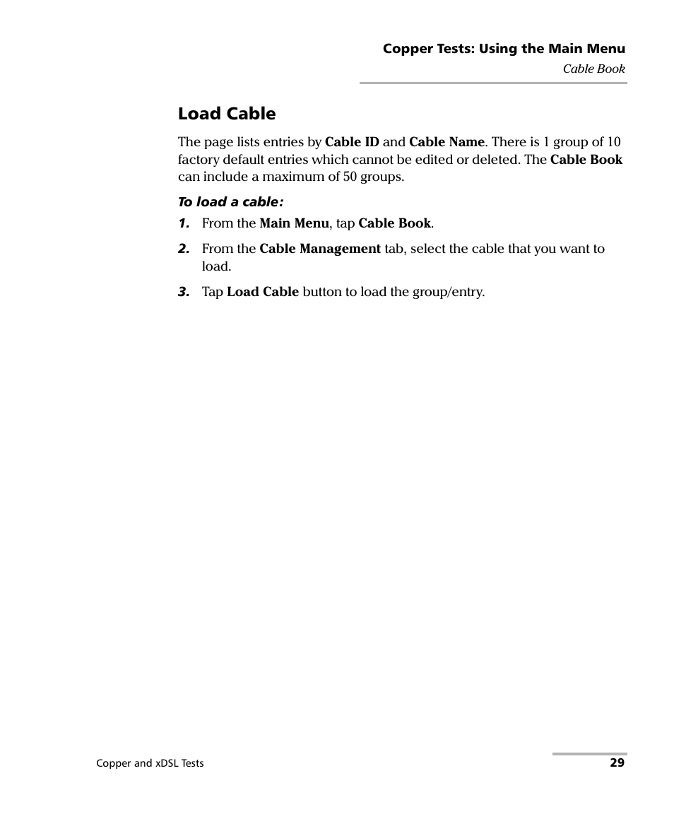 Load cable | EXFO FTB-635 Wideband Copper and DSL Test Module User Manual | Page 37 / 373