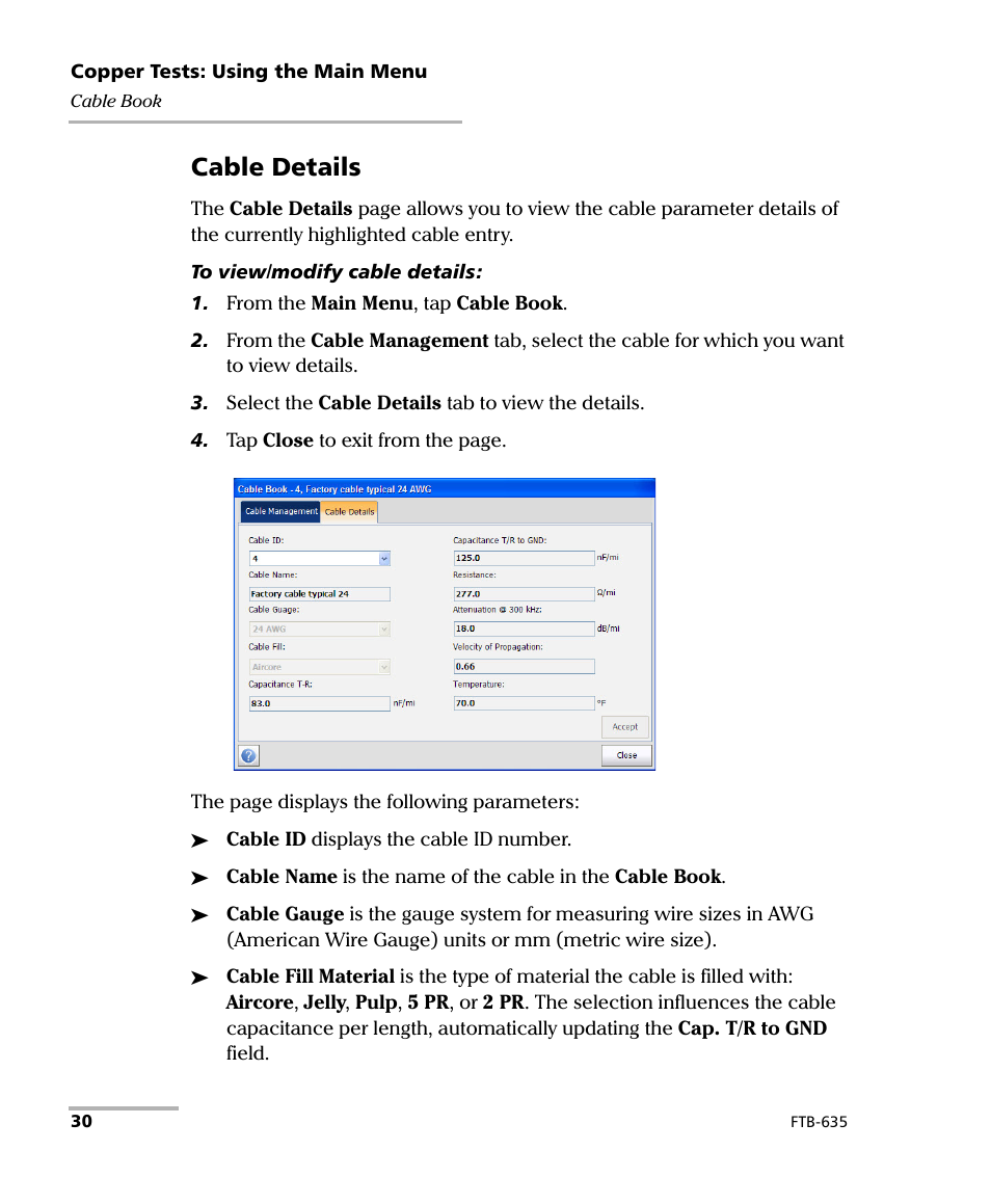 Cable details | EXFO FTB-635 Wideband Copper and DSL Test Module User Manual | Page 38 / 373