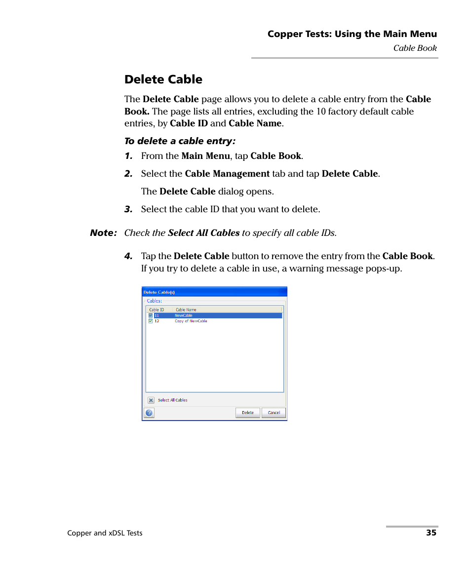 Delete cable | EXFO FTB-635 Wideband Copper and DSL Test Module User Manual | Page 43 / 373