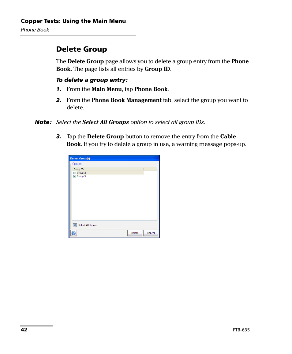 Delete group | EXFO FTB-635 Wideband Copper and DSL Test Module User Manual | Page 50 / 373
