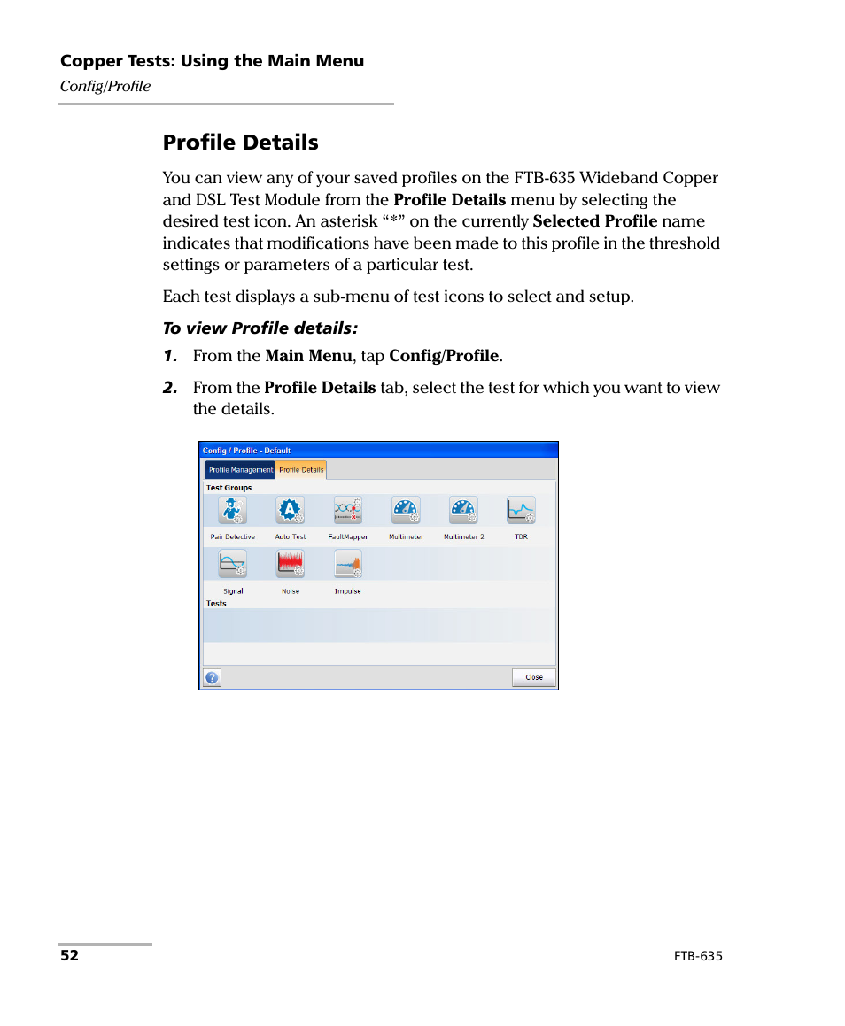 Profile details | EXFO FTB-635 Wideband Copper and DSL Test Module User Manual | Page 60 / 373