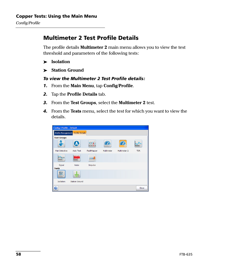 Multimeter 2 test profile details | EXFO FTB-635 Wideband Copper and DSL Test Module User Manual | Page 66 / 373