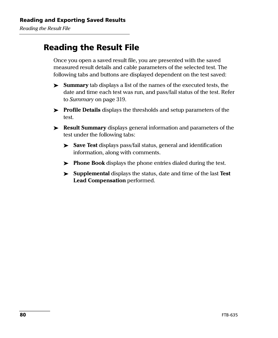 Reading the result file | EXFO FTB-635 Wideband Copper and DSL Test Module User Manual | Page 88 / 373