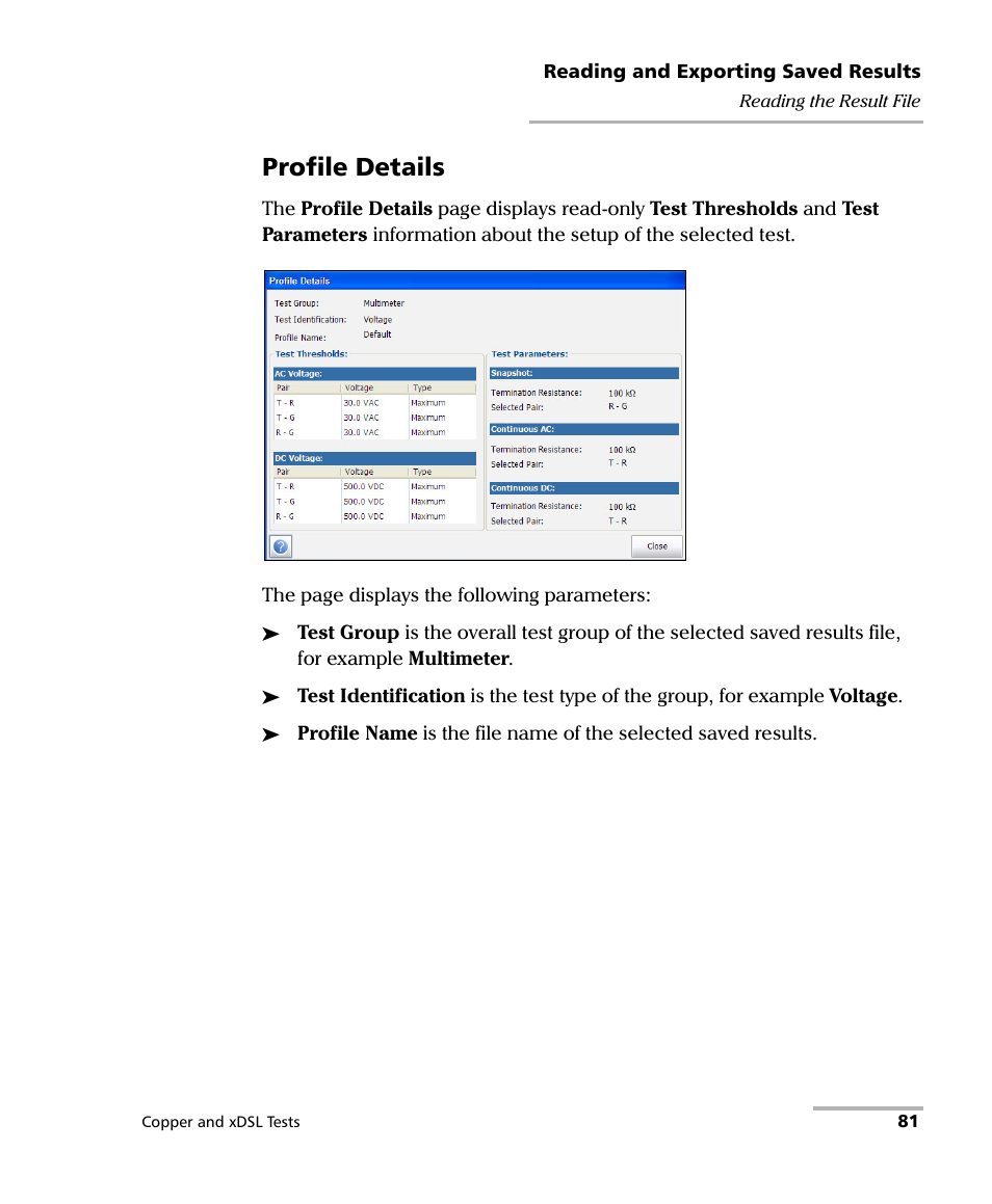 Profile details | EXFO FTB-635 Wideband Copper and DSL Test Module User Manual | Page 89 / 373