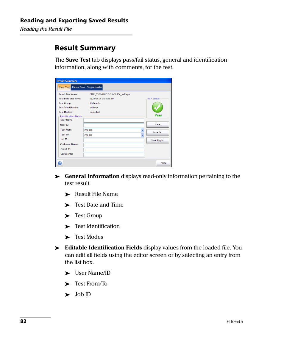 Result summary | EXFO FTB-635 Wideband Copper and DSL Test Module User Manual | Page 90 / 373