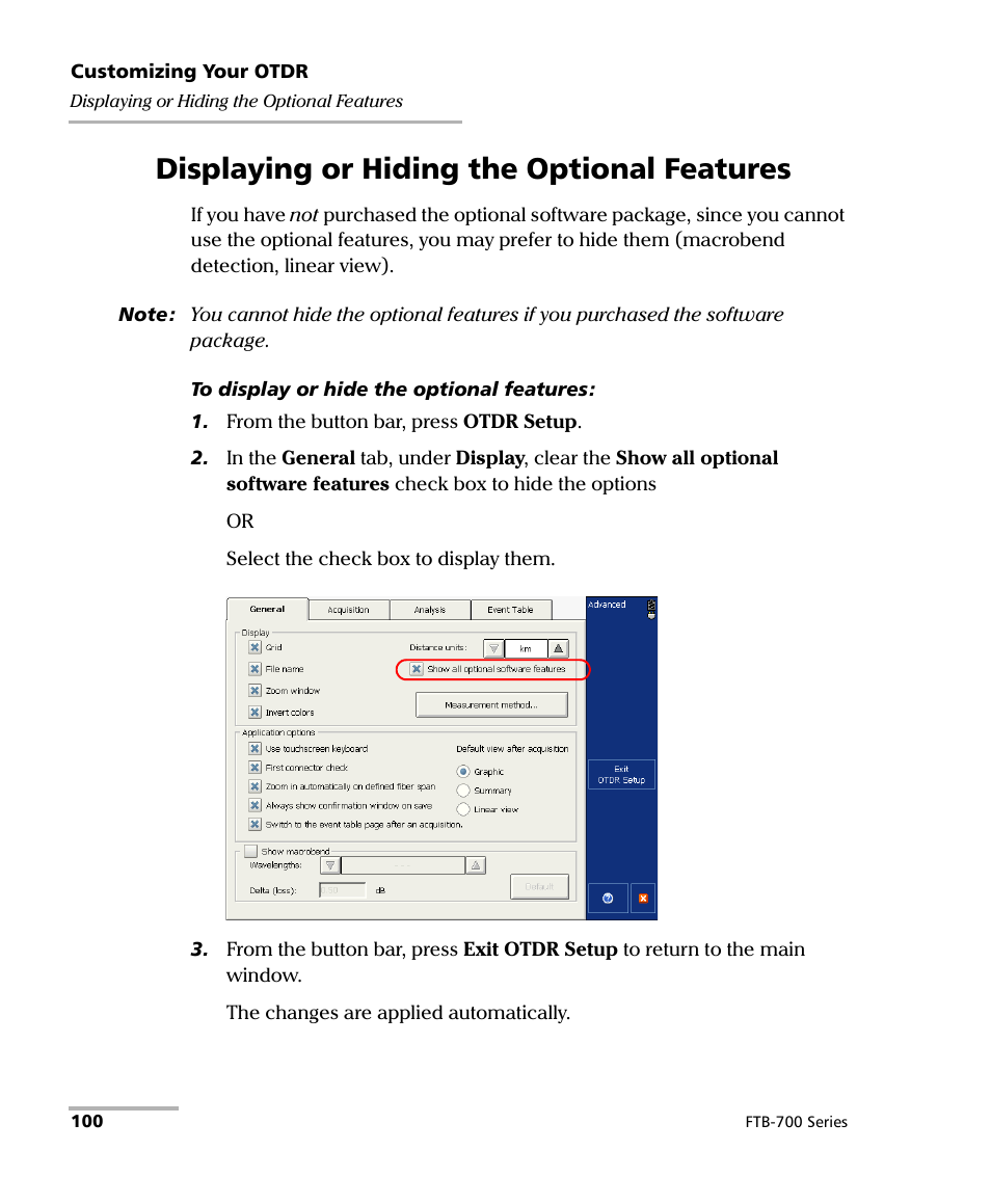 Displaying or hiding the optional features | EXFO FTB-700 for FTB-1 User Manual | Page 108 / 329