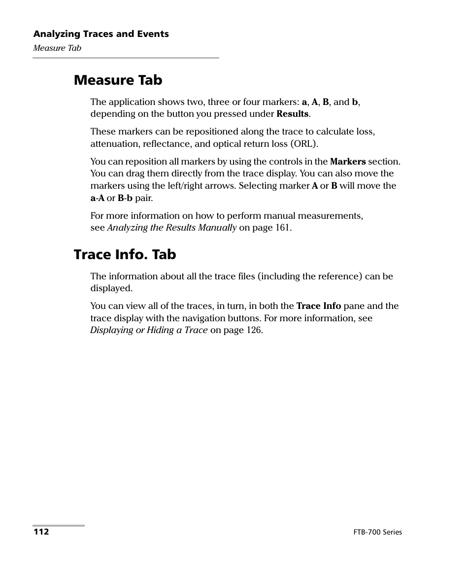Measure tab, Trace info. tab, Measure tab trace info. tab | EXFO FTB-700 for FTB-1 User Manual | Page 120 / 329