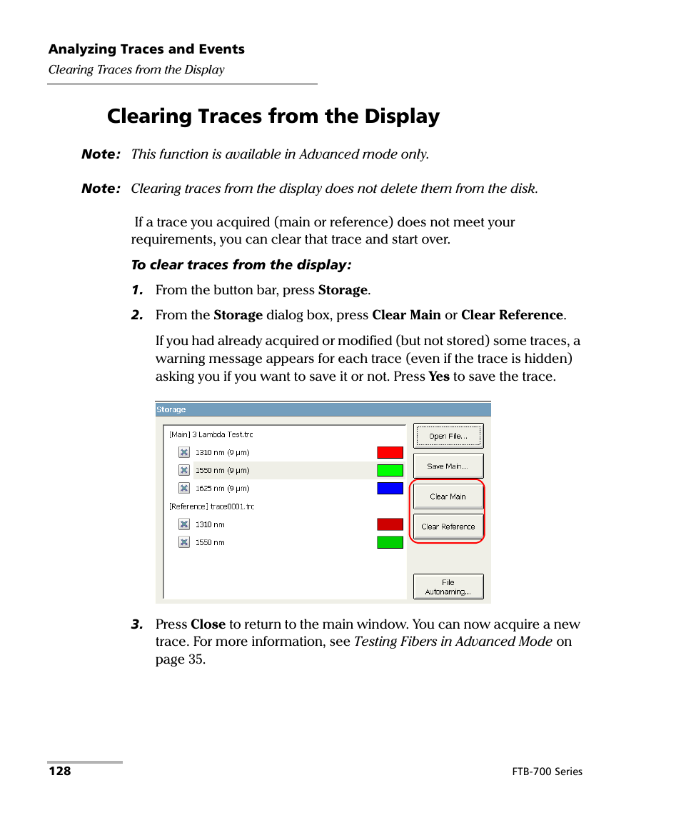 Clearing traces from the display | EXFO FTB-700 for FTB-1 User Manual | Page 136 / 329