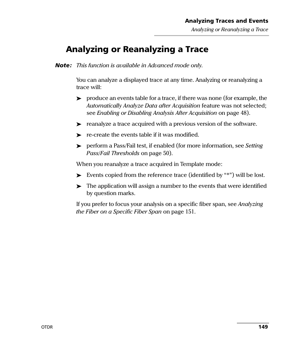Analyzing or reanalyzing a trace | EXFO FTB-700 for FTB-1 User Manual | Page 157 / 329