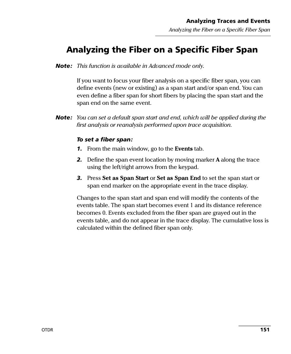 Analyzing the fiber on a specific fiber span | EXFO FTB-700 for FTB-1 User Manual | Page 159 / 329