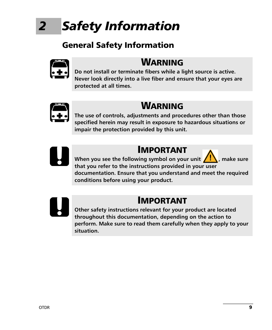 2 safety information, General safety information, 2safety information | EXFO FTB-700 for FTB-1 User Manual | Page 17 / 329