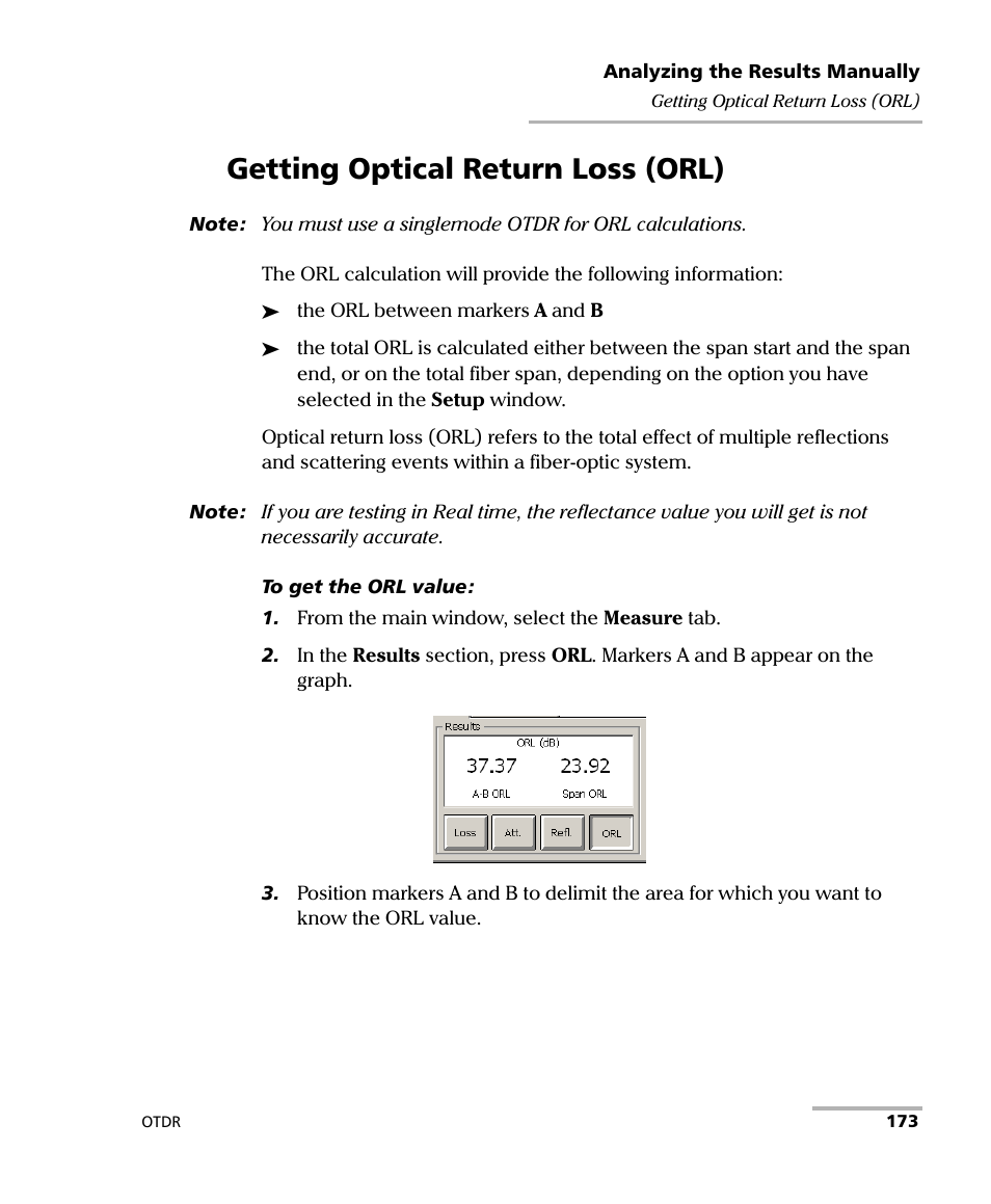 Getting optical return loss (orl) | EXFO FTB-700 for FTB-1 User Manual | Page 181 / 329