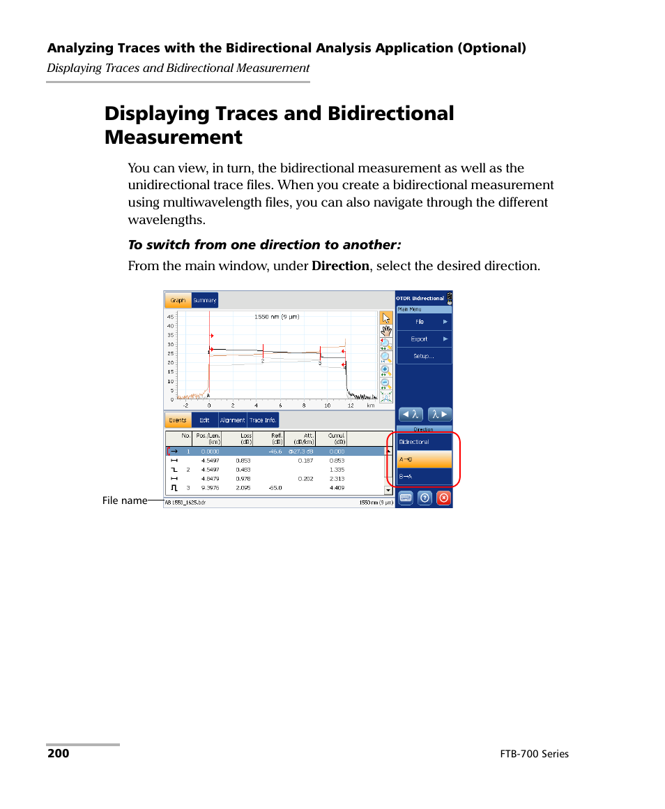 Displaying traces and bidirectional measurement | EXFO FTB-700 for FTB-1 User Manual | Page 208 / 329
