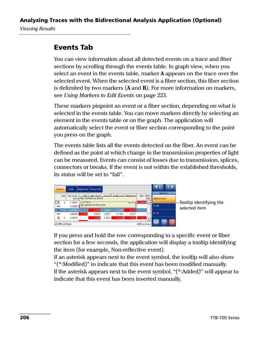 Events tab | EXFO FTB-700 for FTB-1 User Manual | Page 214 / 329