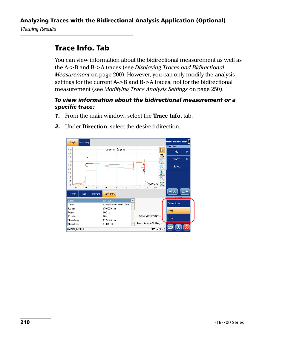 Trace info. tab | EXFO FTB-700 for FTB-1 User Manual | Page 218 / 329