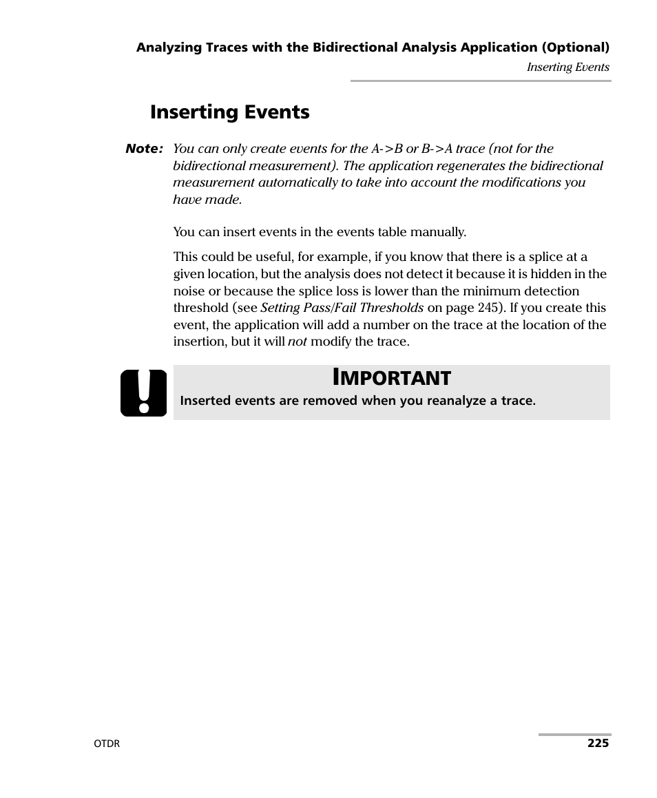 Inserting events, Mportant | EXFO FTB-700 for FTB-1 User Manual | Page 233 / 329