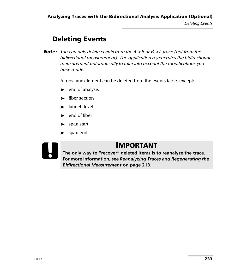 Deleting events, Mportant | EXFO FTB-700 for FTB-1 User Manual | Page 241 / 329
