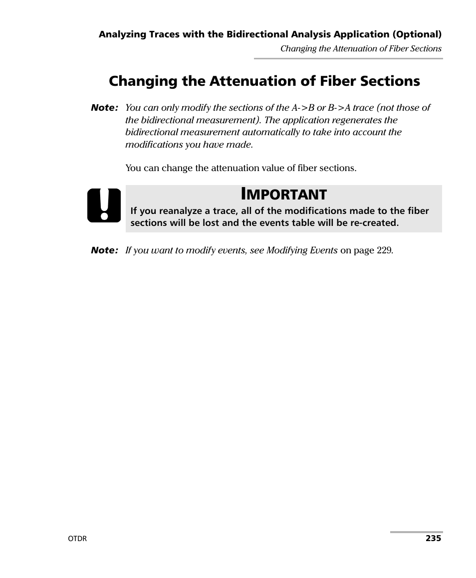 Changing the attenuation of fiber sections, Mportant | EXFO FTB-700 for FTB-1 User Manual | Page 243 / 329