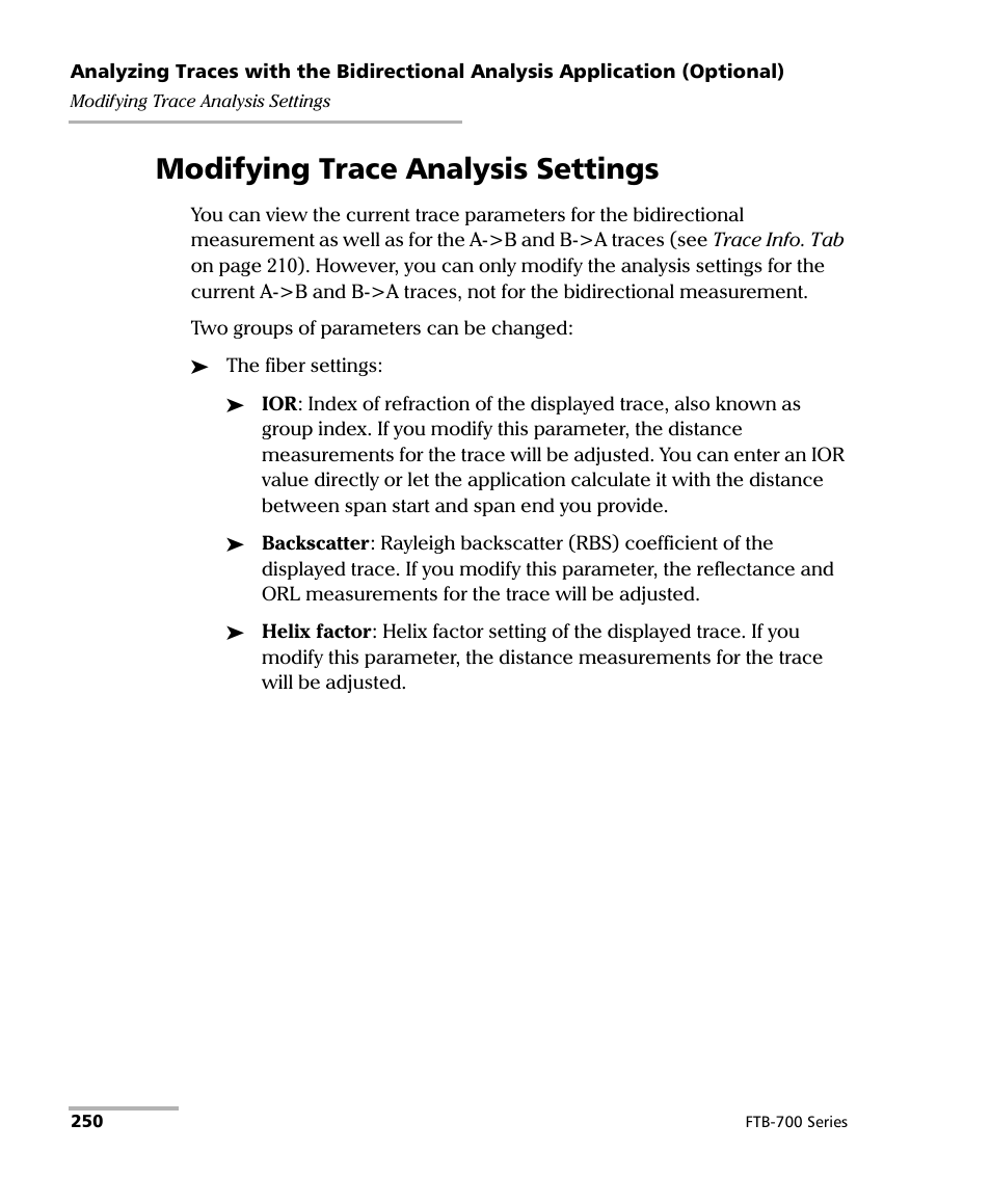 Modifying trace analysis settings | EXFO FTB-700 for FTB-1 User Manual | Page 258 / 329