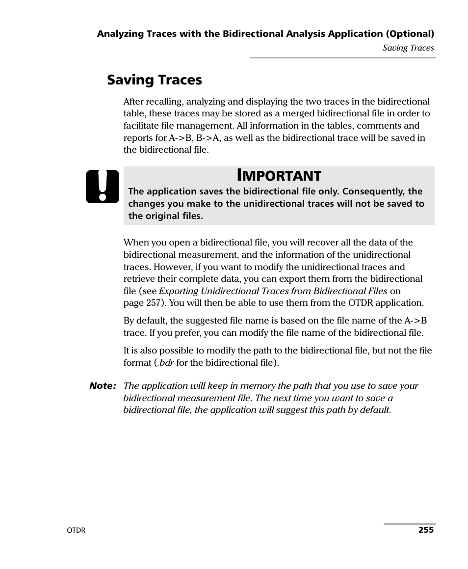 Saving traces, Mportant | EXFO FTB-700 for FTB-1 User Manual | Page 263 / 329