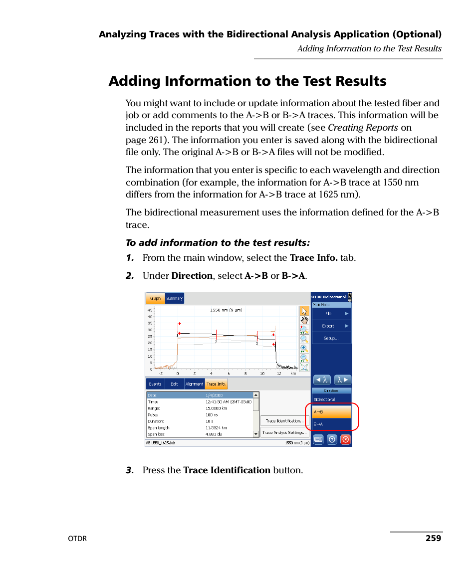 Adding information to the test results | EXFO FTB-700 for FTB-1 User Manual | Page 267 / 329