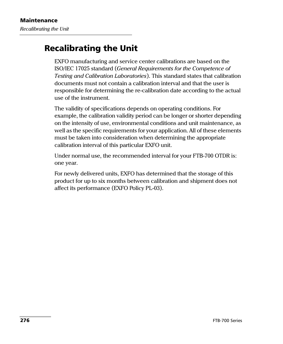 Recalibrating the unit | EXFO FTB-700 for FTB-1 User Manual | Page 284 / 329