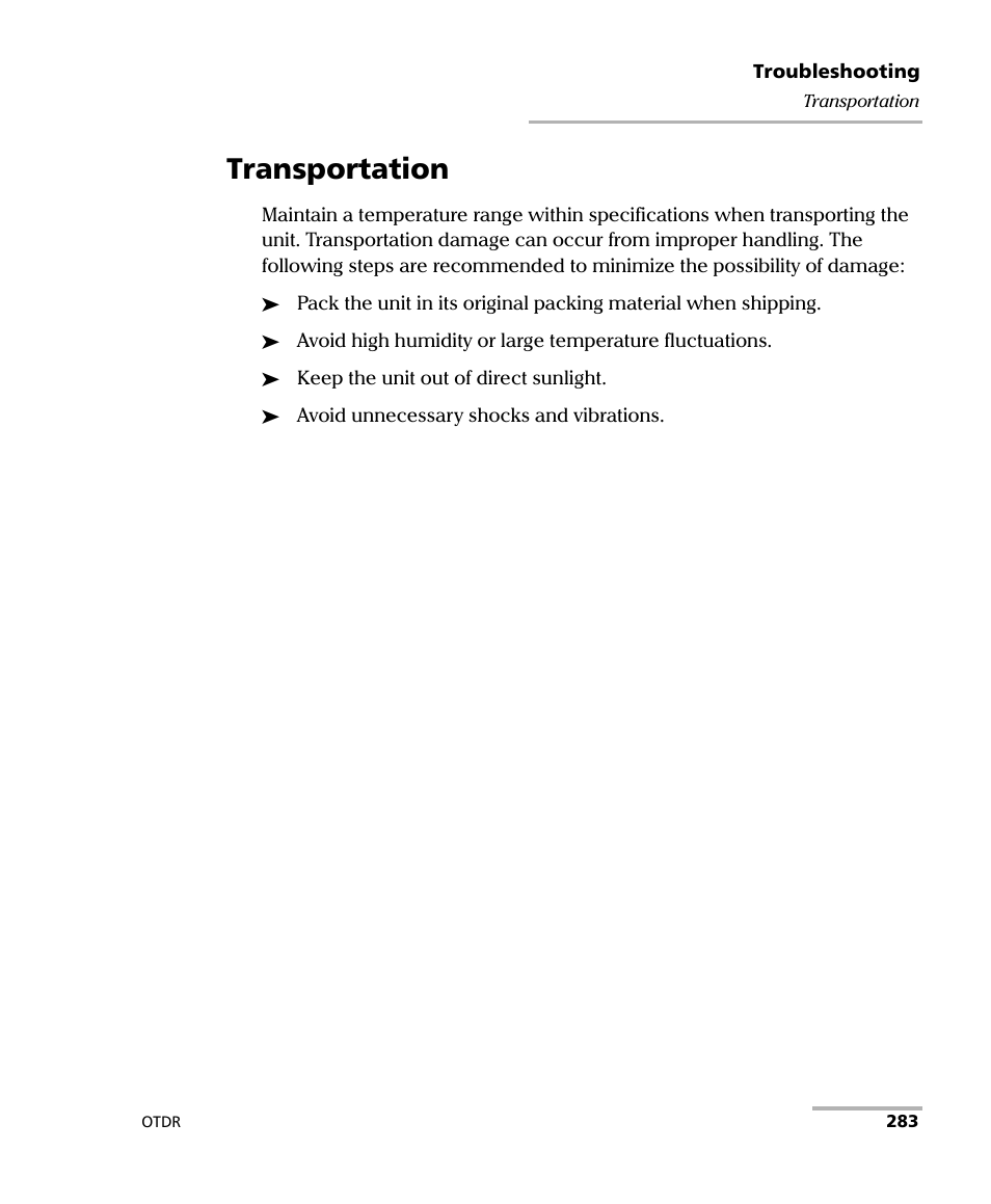 Transportation | EXFO FTB-700 for FTB-1 User Manual | Page 291 / 329