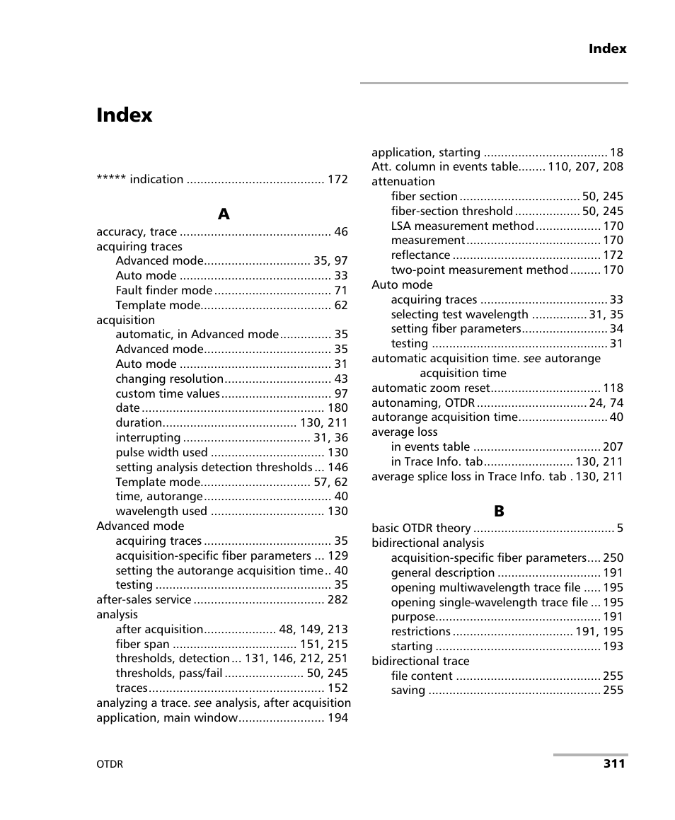 Index | EXFO FTB-700 for FTB-1 User Manual | Page 319 / 329