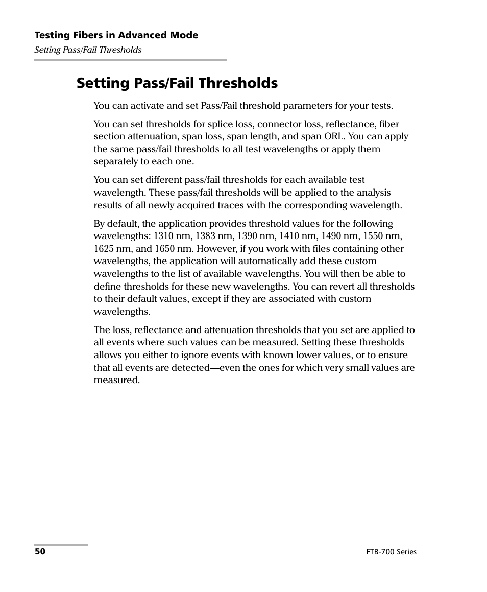 Setting pass/fail thresholds | EXFO FTB-700 for FTB-1 User Manual | Page 58 / 329