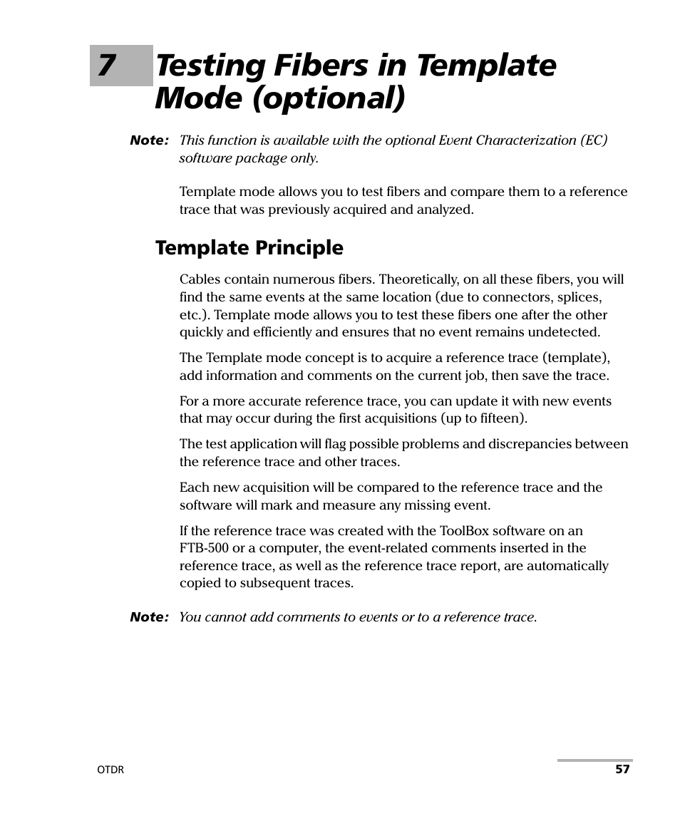 7 testing fibers in template mode (optional), Template principle, 7testing fibers in template mode (optional) | EXFO FTB-700 for FTB-1 User Manual | Page 65 / 329