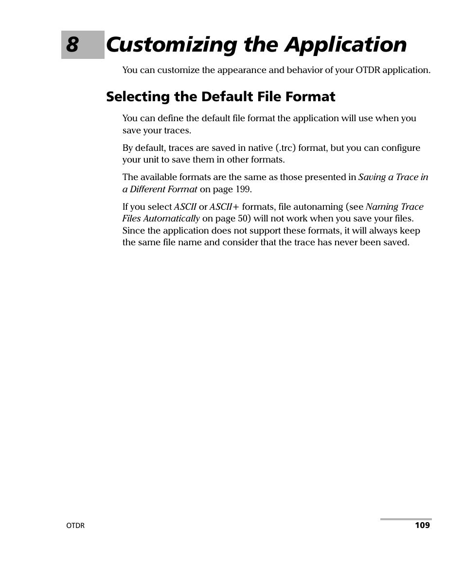 8 customizing the application, Selecting the default file format, 8customizing the application | EXFO FTB-7000 OTDR Series for FTB-500 User Manual | Page 123 / 482