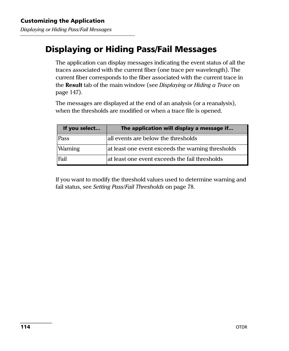 Displaying or hiding pass/fail messages | EXFO FTB-7000 OTDR Series for FTB-500 User Manual | Page 128 / 482