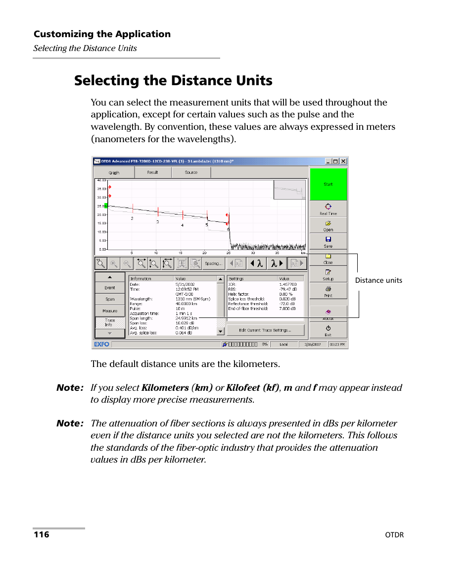 Selecting the distance units | EXFO FTB-7000 OTDR Series for FTB-500 User Manual | Page 130 / 482