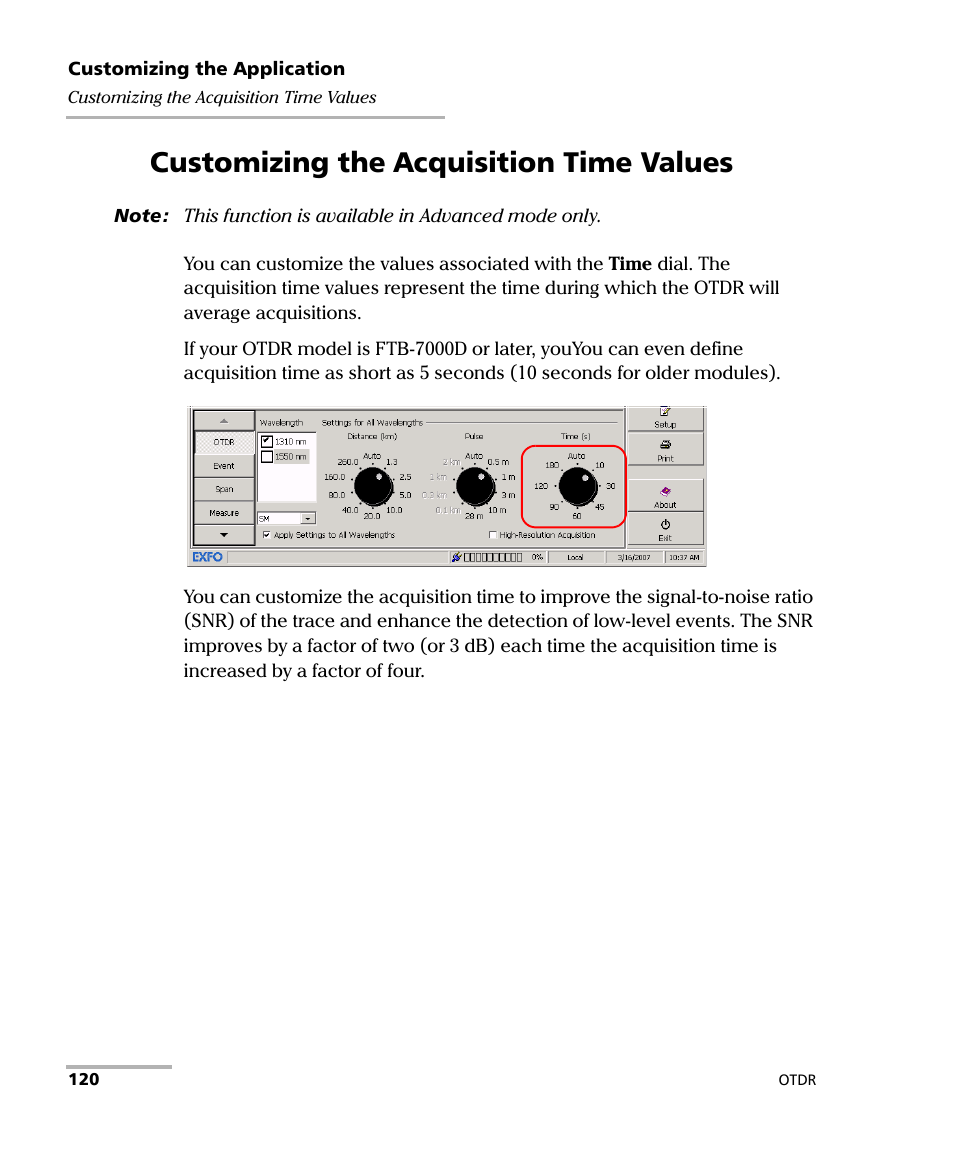 Customizing the acquisition time values | EXFO FTB-7000 OTDR Series for FTB-500 User Manual | Page 134 / 482