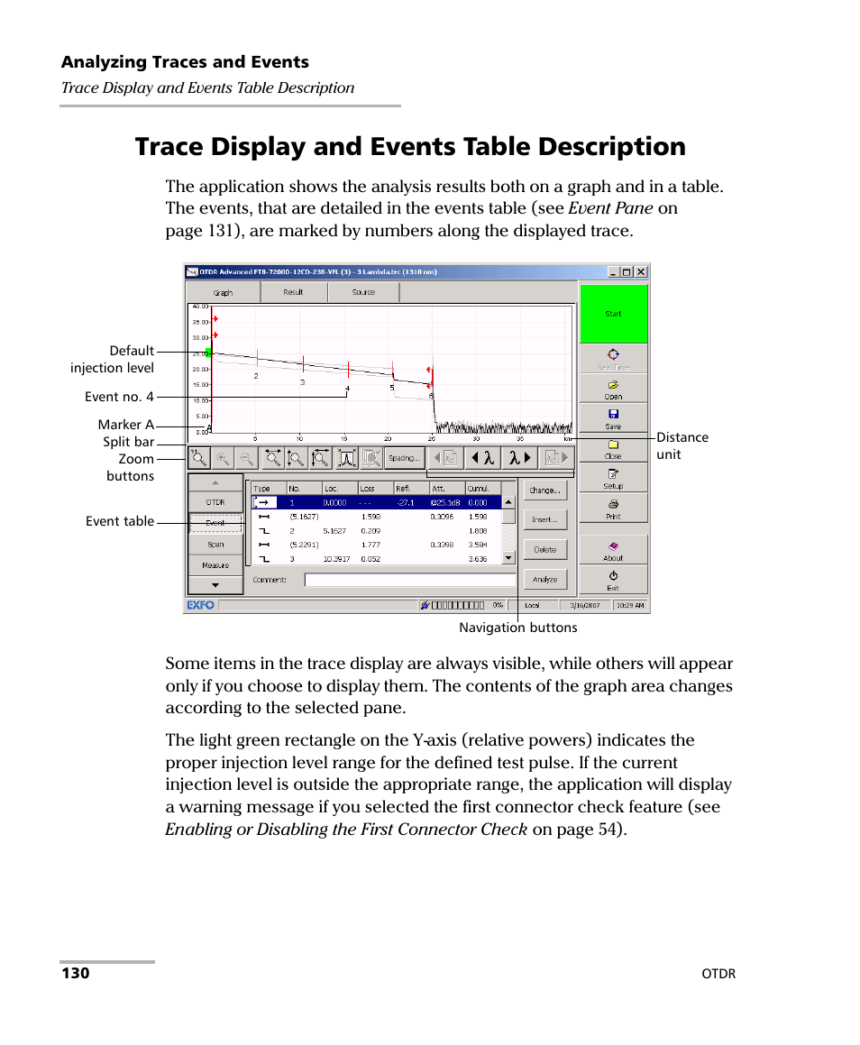 Trace display and events table description | EXFO FTB-7000 OTDR Series for FTB-500 User Manual | Page 144 / 482