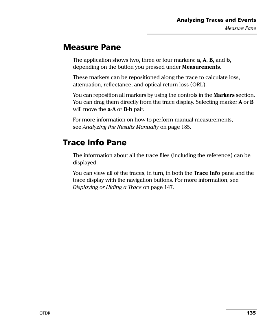 Measure pane, Trace info pane, Measure pane trace info | EXFO FTB-7000 OTDR Series for FTB-500 User Manual | Page 149 / 482