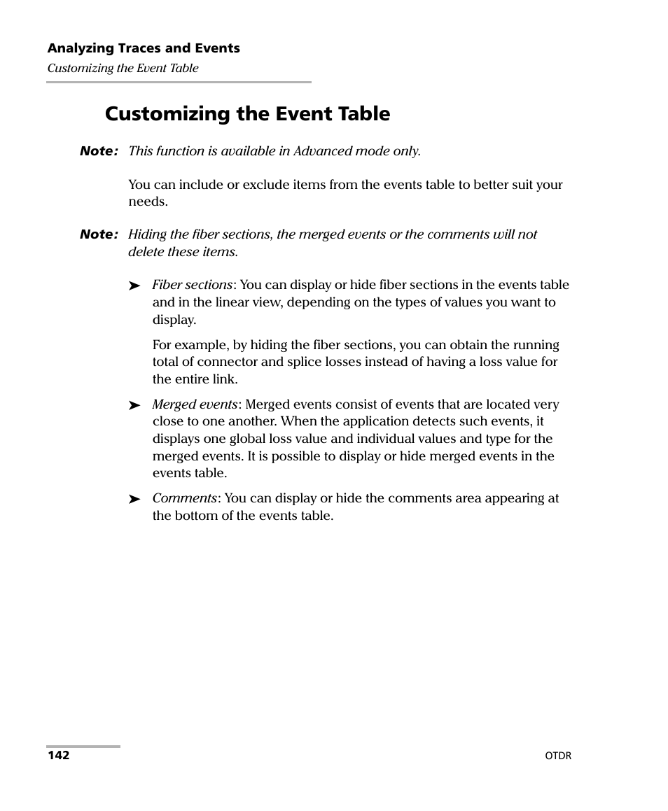 Customizing the event table | EXFO FTB-7000 OTDR Series for FTB-500 User Manual | Page 156 / 482