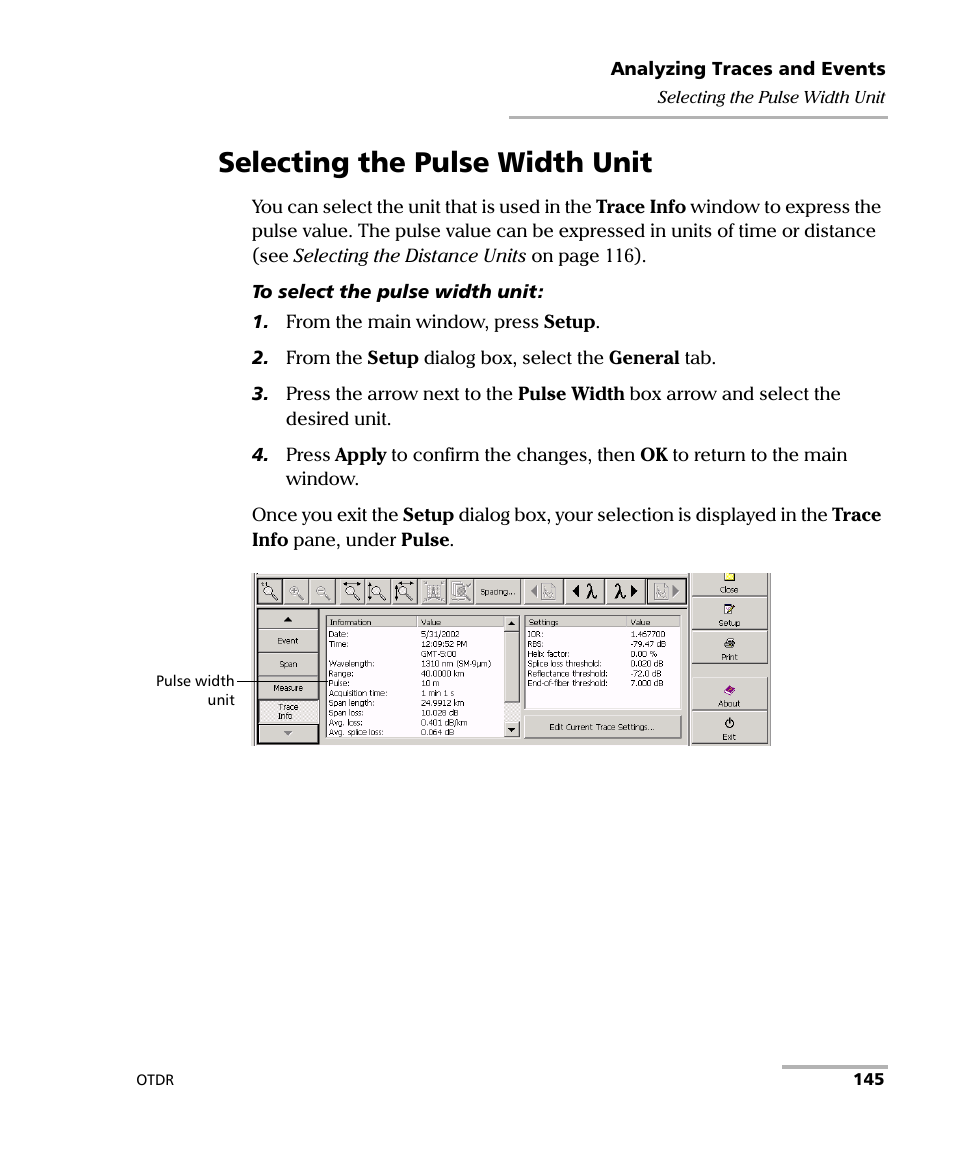 Selecting the pulse width unit | EXFO FTB-7000 OTDR Series for FTB-500 User Manual | Page 159 / 482