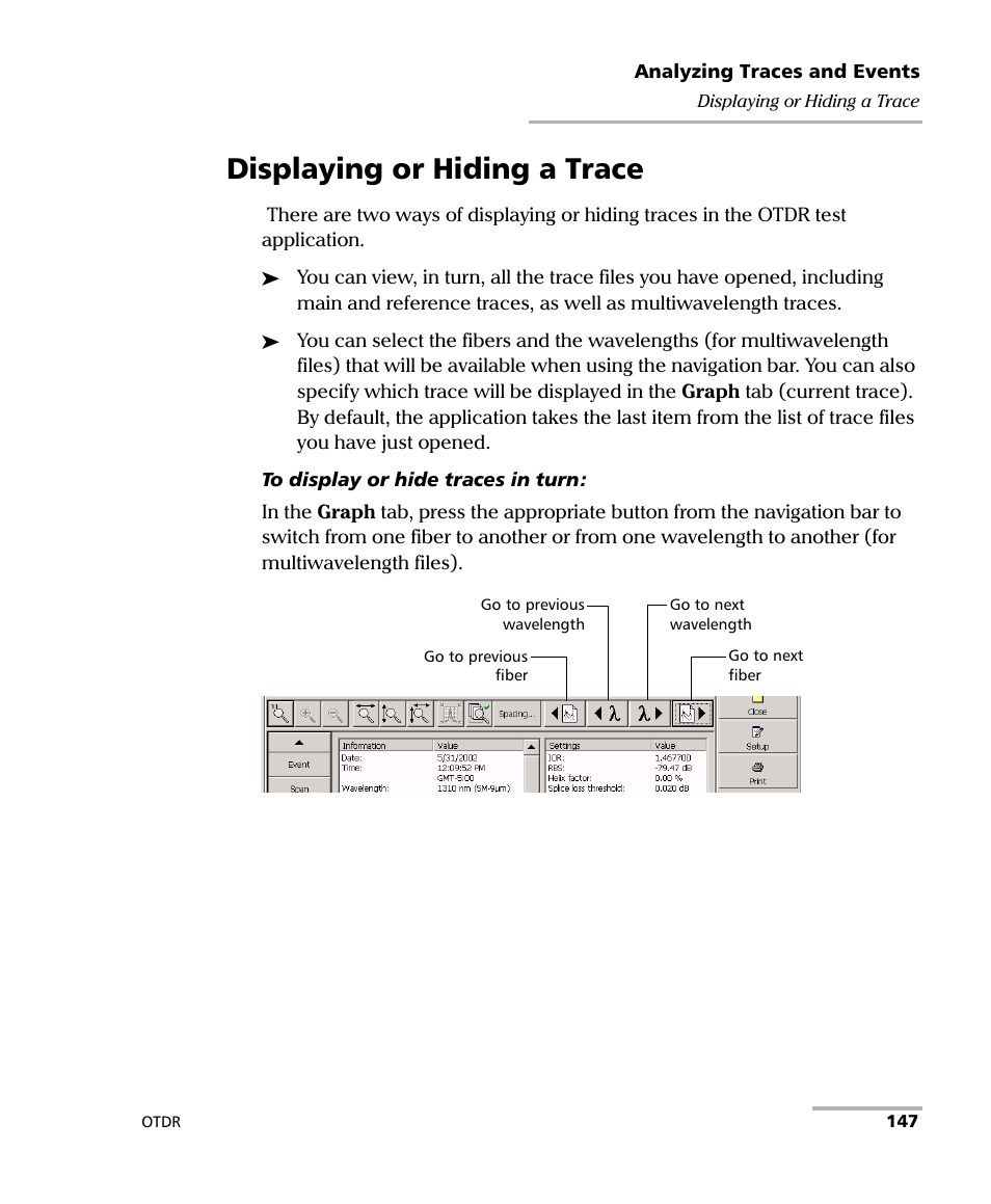 Displaying or hiding a trace | EXFO FTB-7000 OTDR Series for FTB-500 User Manual | Page 161 / 482