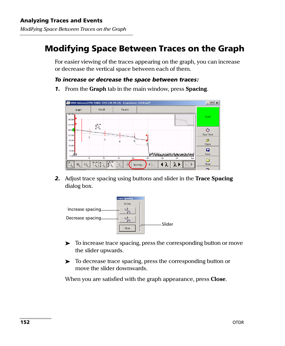 Modifying space between traces on the graph | EXFO FTB-7000 OTDR Series for FTB-500 User Manual | Page 166 / 482